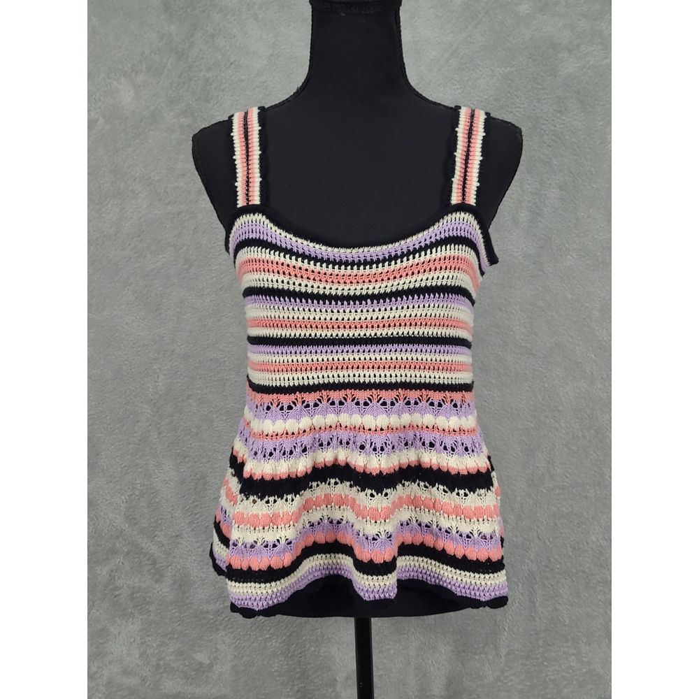 Another Love Gaia Srap Sweater Tank Sweater Crochet Multi Stripe Sz M Rainbow